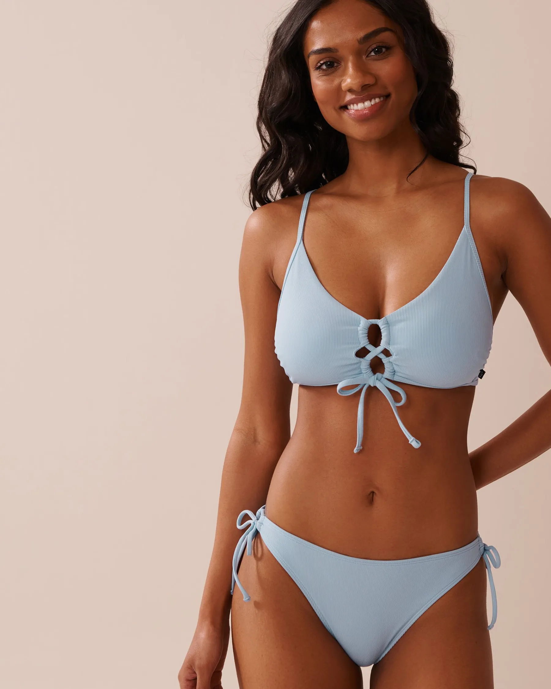 Discount Crisscross Detail Ribbed Bralette Bikini Top Texture Play|A Splashing Escape
