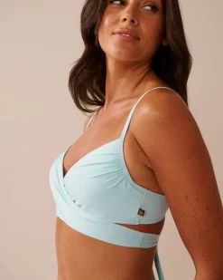 Clearance Recycled Fibers Crossed Push-up Bikini Top A Splashing Escape|Eco-conscious Swimwear