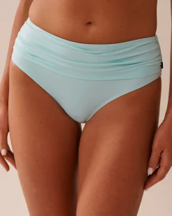Clearance Recycled Fibers Draped Mid Waist Bikini Bottom A Splashing Escape|Eco-conscious Swimwear