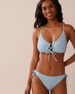 Ribbed Side Tie Brazilian Bikini Bottom Texture Play|A Splashing Escape