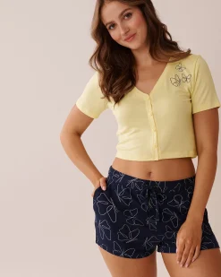 New Butterfly Print Soft Jersey Crop T-shirt Tops