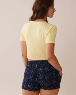 New Butterfly Print Soft Jersey Crop T-shirt Tops
