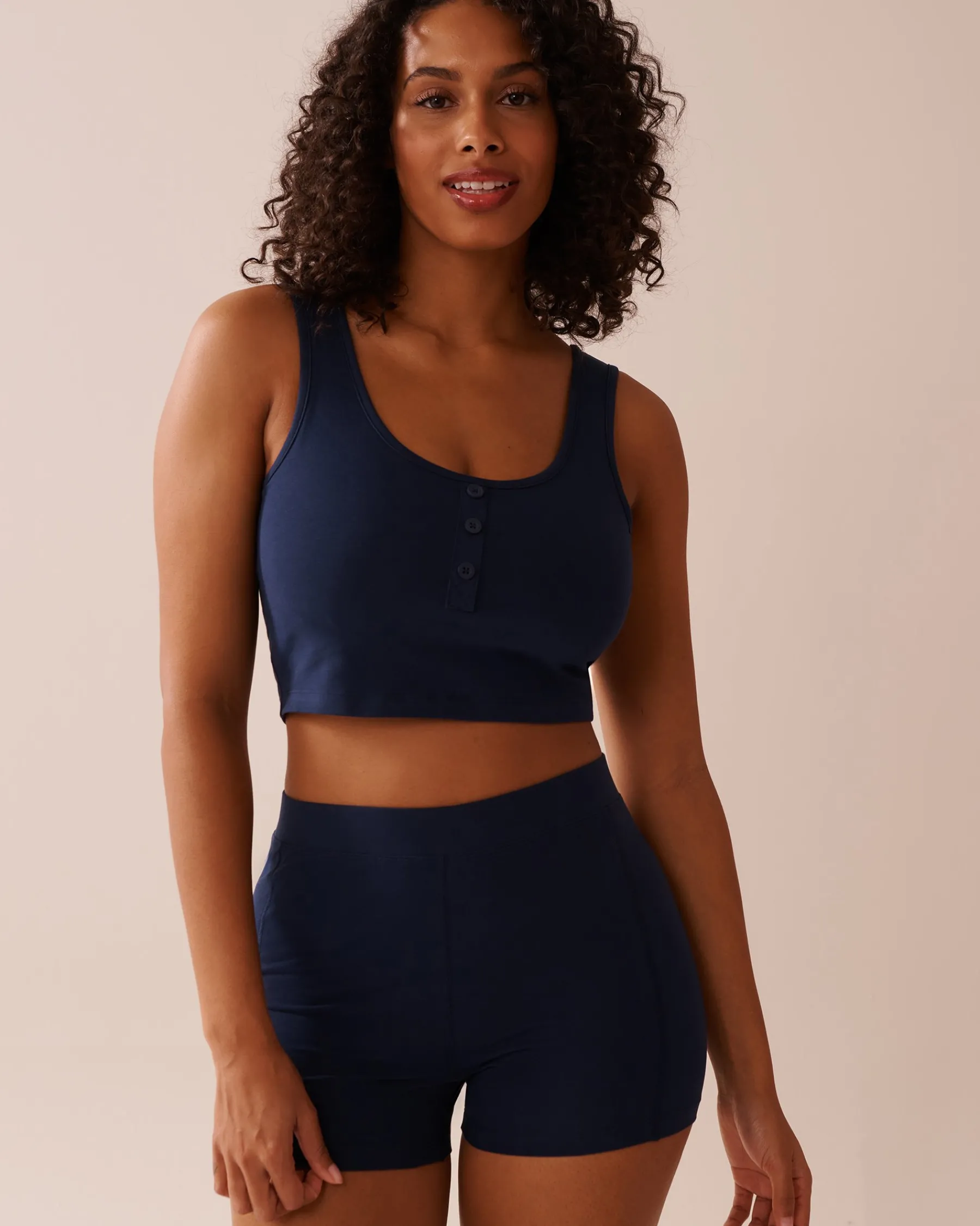Best Button Detail Cotton Crop Cami Cotton Pajamas|Tops