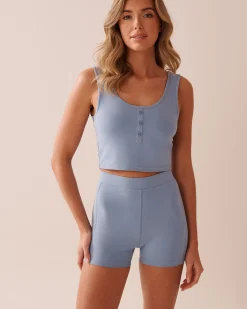 Sale Button Detail Cotton Crop Cami Cotton Pajamas|Tops