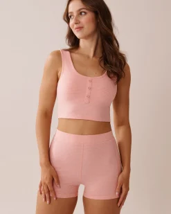 Clearance Button Detail Cotton Crop Cami Cotton Pajamas|Tops