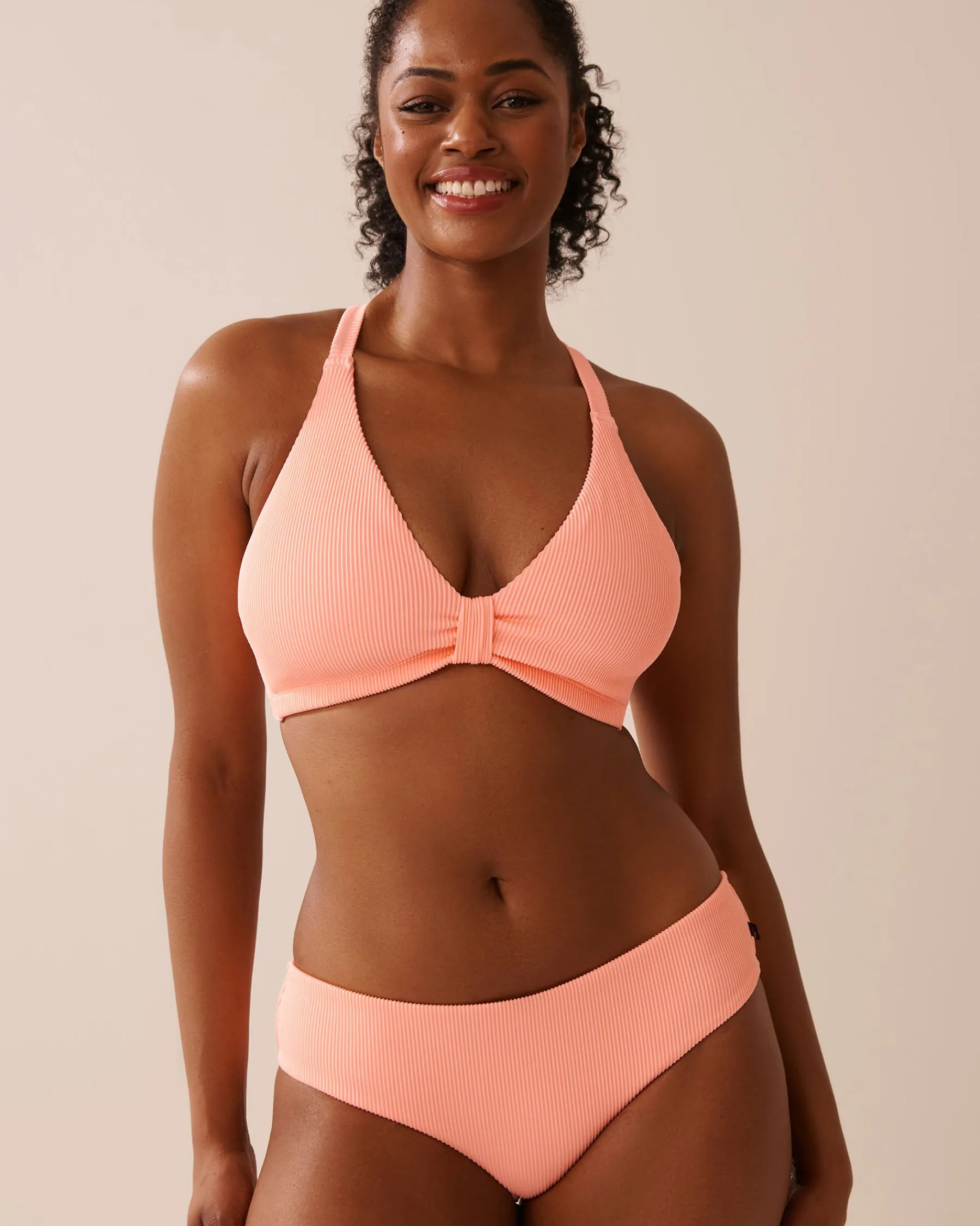 Hot Ribbed D Cup Triangle Bikini Top Texture Play|Summer Romance