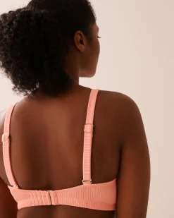 Hot Ribbed D Cup Triangle Bikini Top Texture Play|Summer Romance