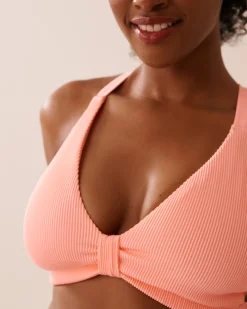 Hot Ribbed D Cup Triangle Bikini Top Texture Play|Summer Romance