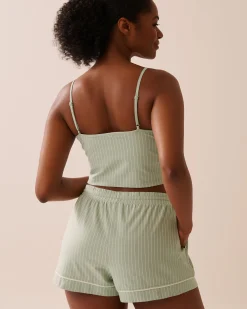 Hot Cotton Crop Cami with Shelf Bra Cotton Pajamas|Tops
