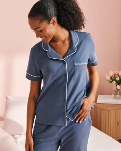 Online Cotton Short Sleeve Button-down Shirt Tops|Cotton Pajamas