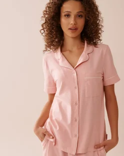 Cotton Short Sleeve Button-down Shirt Cotton Pajamas|Tops