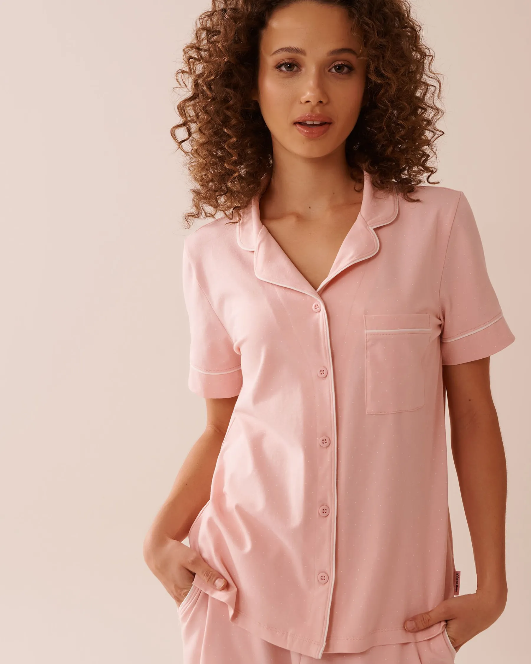 Cotton Short Sleeve Button-down Shirt Cotton Pajamas|Tops