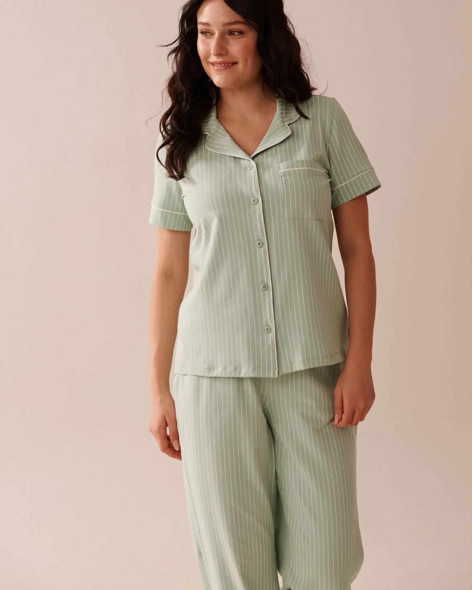 Clearance Cotton Short Sleeve Button-down Shirt Cotton Pajamas|Tops