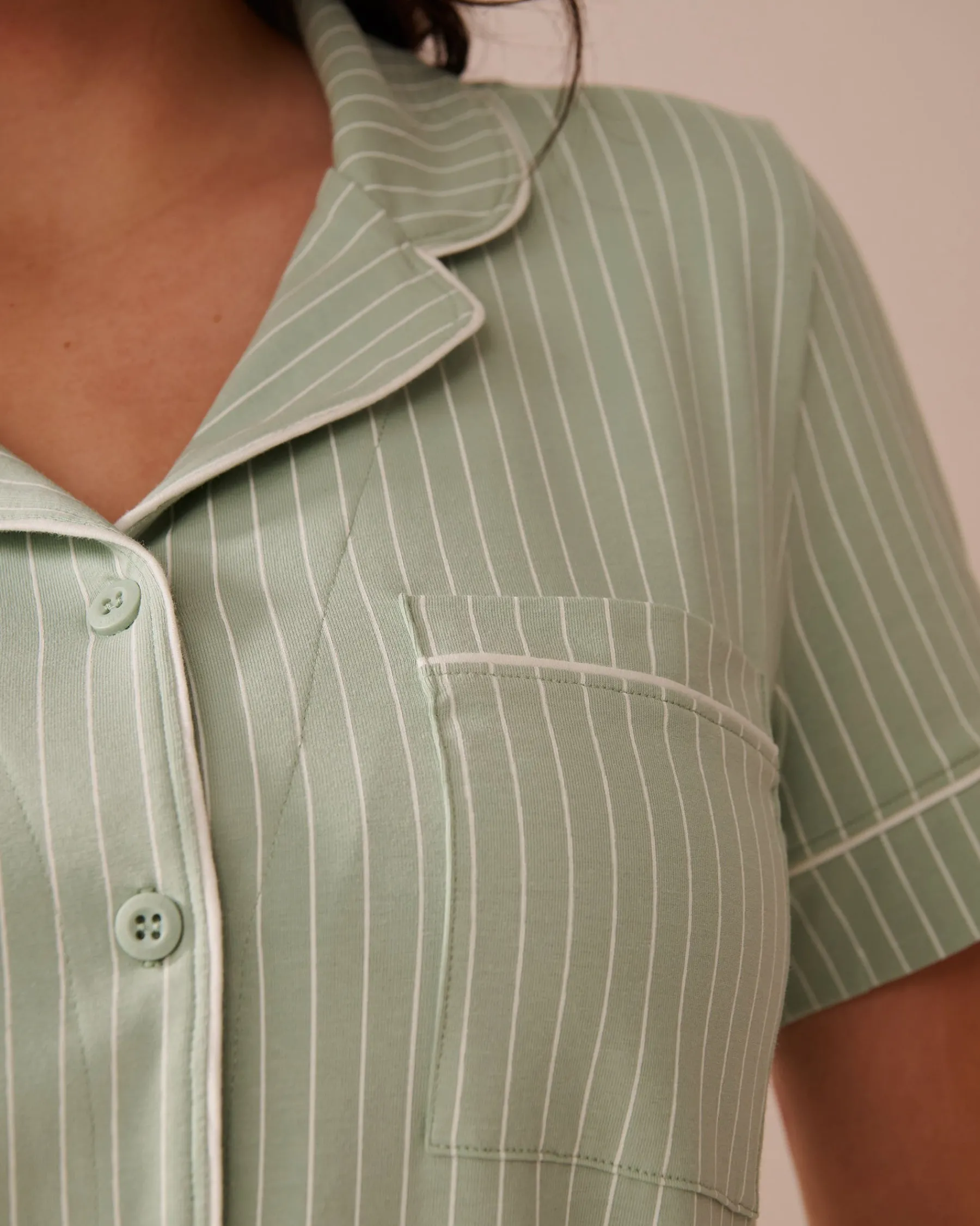 Clearance Cotton Short Sleeve Button-down Shirt Cotton Pajamas|Tops