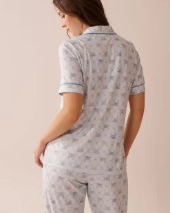 New Crab Print Super Soft Short Sleeve Button-down Shirt The Peachy Dream Collection|Tops