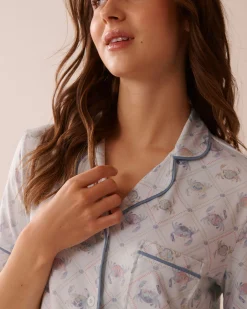 New Crab Print Super Soft Short Sleeve Button-down Shirt The Peachy Dream Collection|Tops