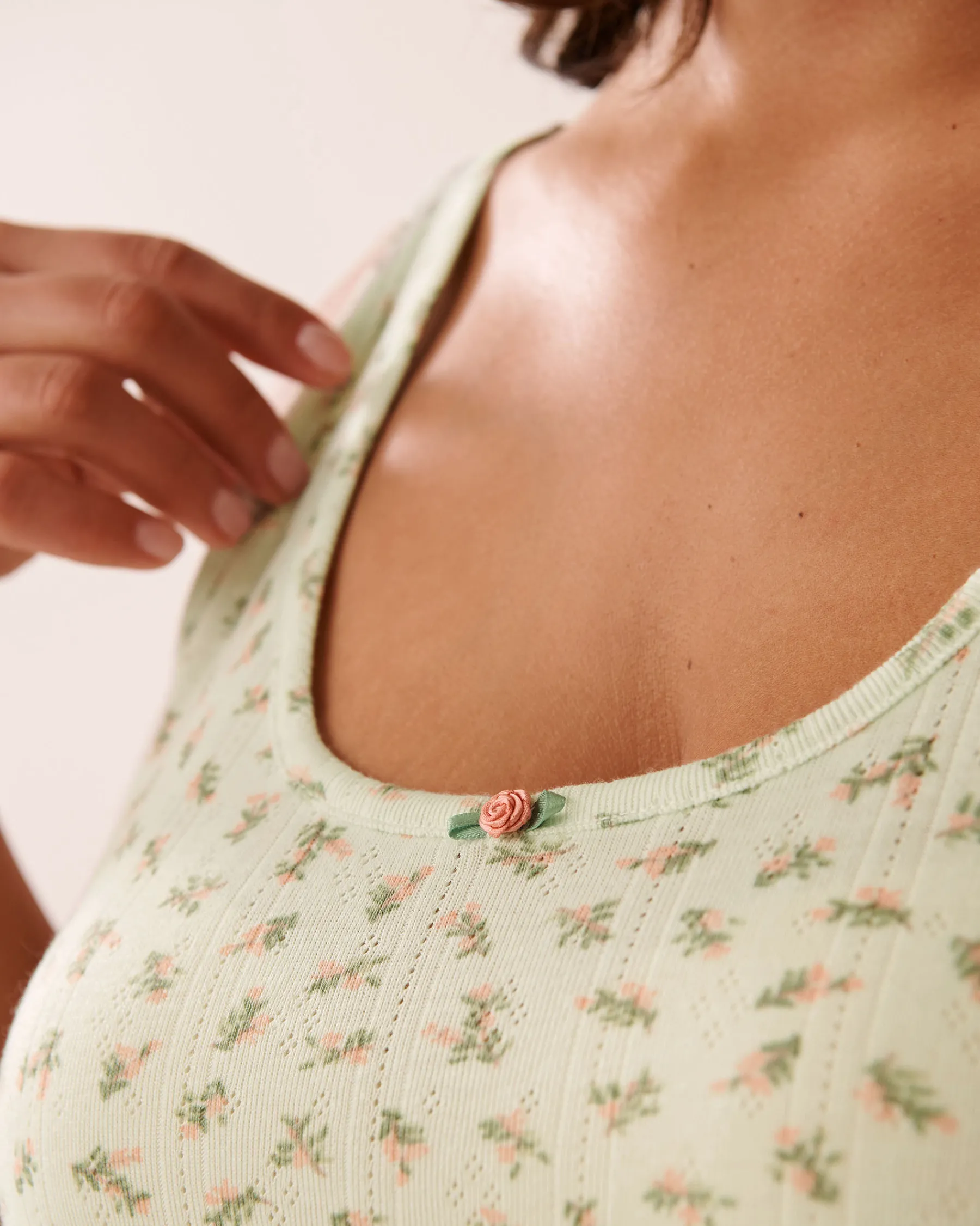 Best Ditsy Floral Print Lettuce Edge Pointelle Cami Tops