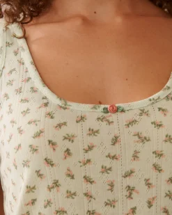 Best Ditsy Floral Print Lettuce Edge Pointelle Cami Tops