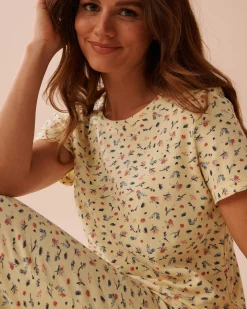 Ditsy Floral Print Ribbed T-shirt Tops