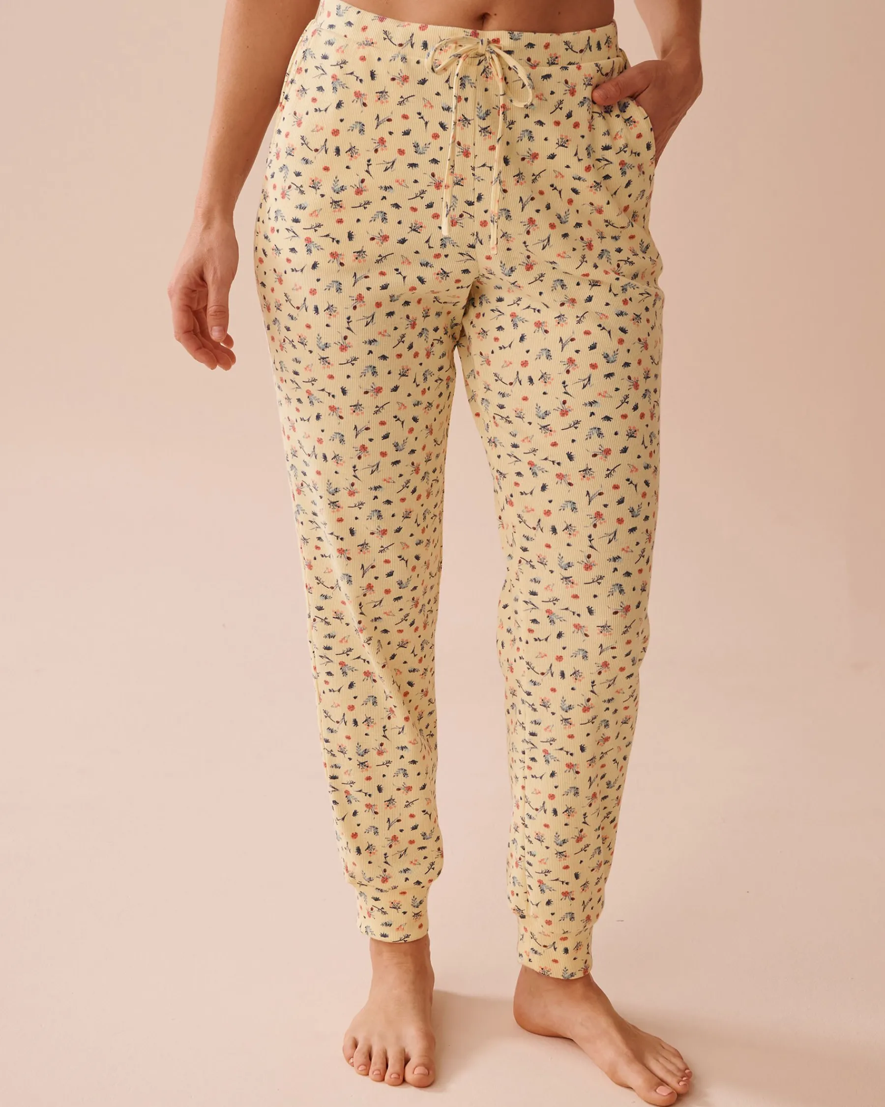 Best Ditsy Floral Print Ribbed Pants Bottoms
