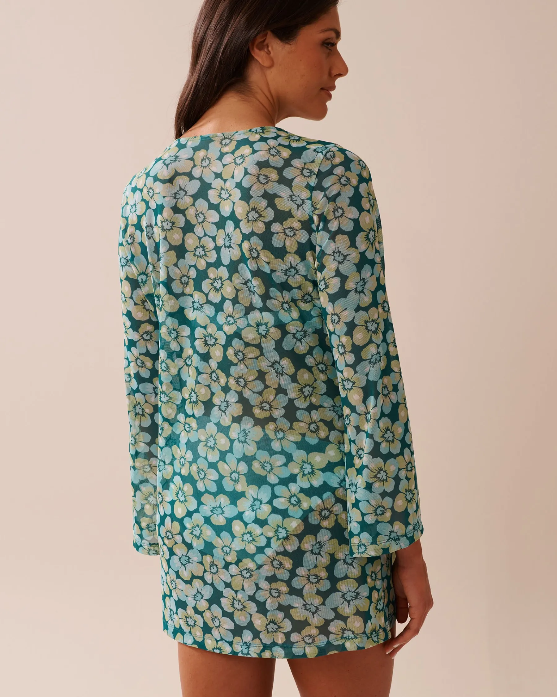 Discount Floral Mesh Long Sleeve Tunic A Splashing Escape|Beachwear