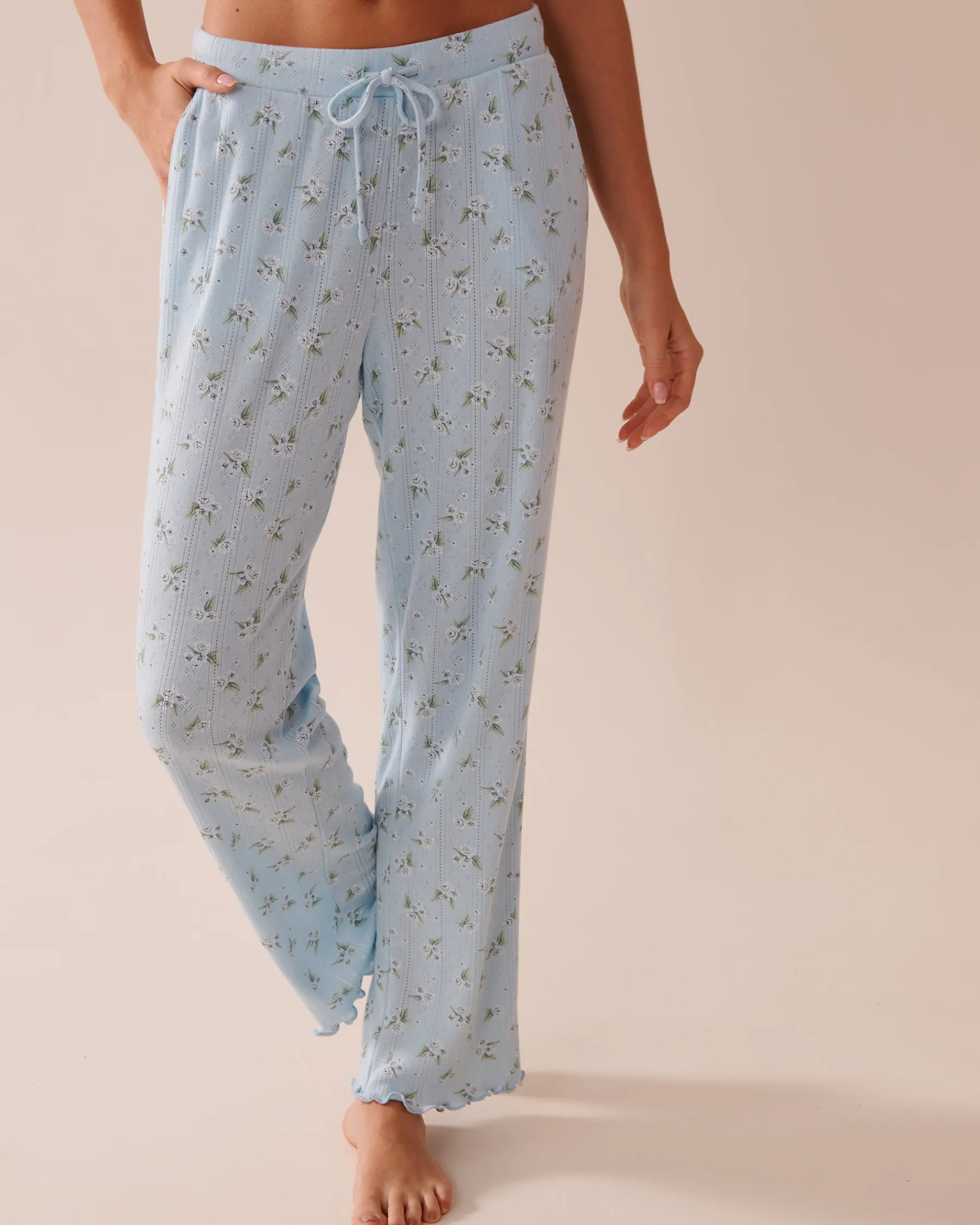 Discount Floral Print Lettuce Edge Pointelle Pajama Pants Bottoms