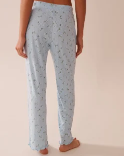 Discount Floral Print Lettuce Edge Pointelle Pajama Pants Bottoms