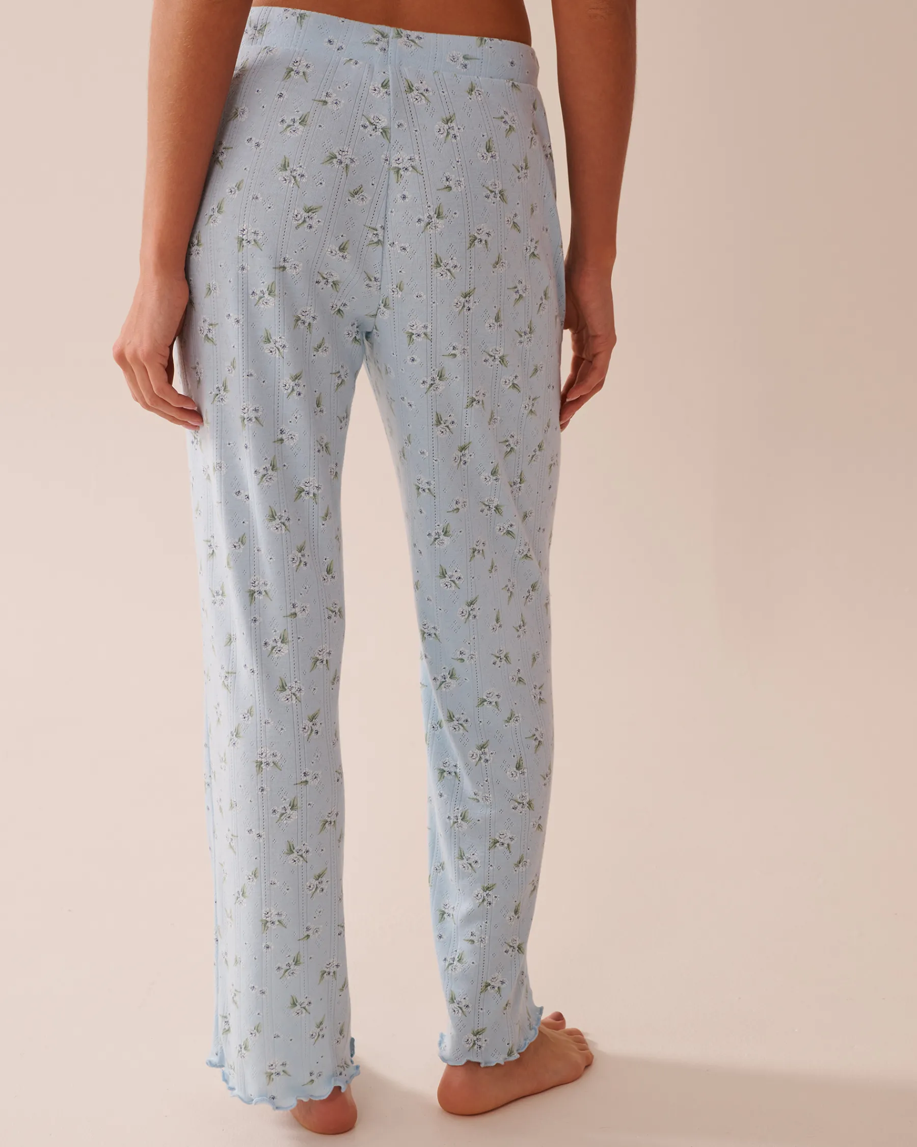 Discount Floral Print Lettuce Edge Pointelle Pajama Pants Bottoms