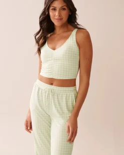 Online Gingham Print Super Soft Crop Cami The Peachy Dream Collection|Tops