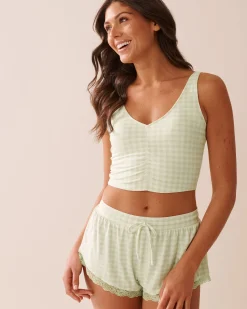 Online Gingham Print Super Soft Crop Cami The Peachy Dream Collection|Tops