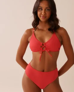 Best HIBISCUS Ribbed Mid-rise Cheeky Bikini Bottom Texture Play|Summer Romance
