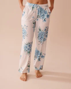 Hot Hydrangea Print Super Soft Pajama Pants The Peachy Dream Collection|Bottoms