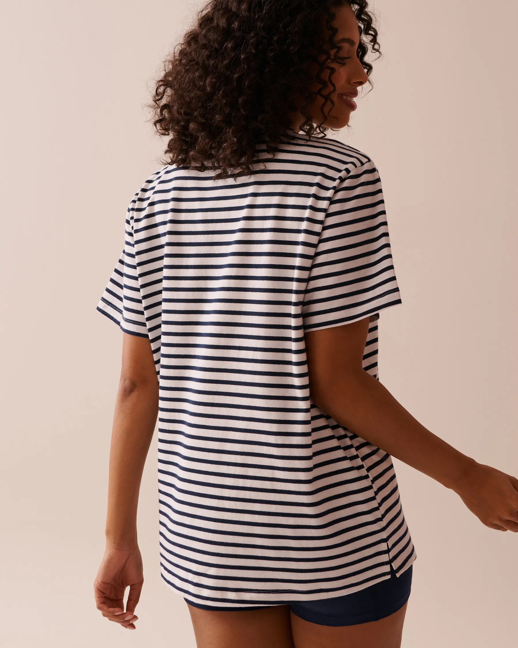 New Lemon Print and Stripes Cotton T-shirt Cotton Pajamas|Tops