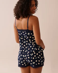 Online Lemon Print Lace Trim Ribbed Jersey Cami Tops