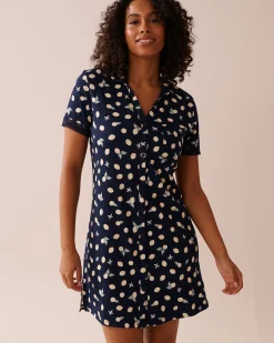 Outlet Lemon Print Lace Trim Ribbed Jersey Sleepshirt Nightshirts