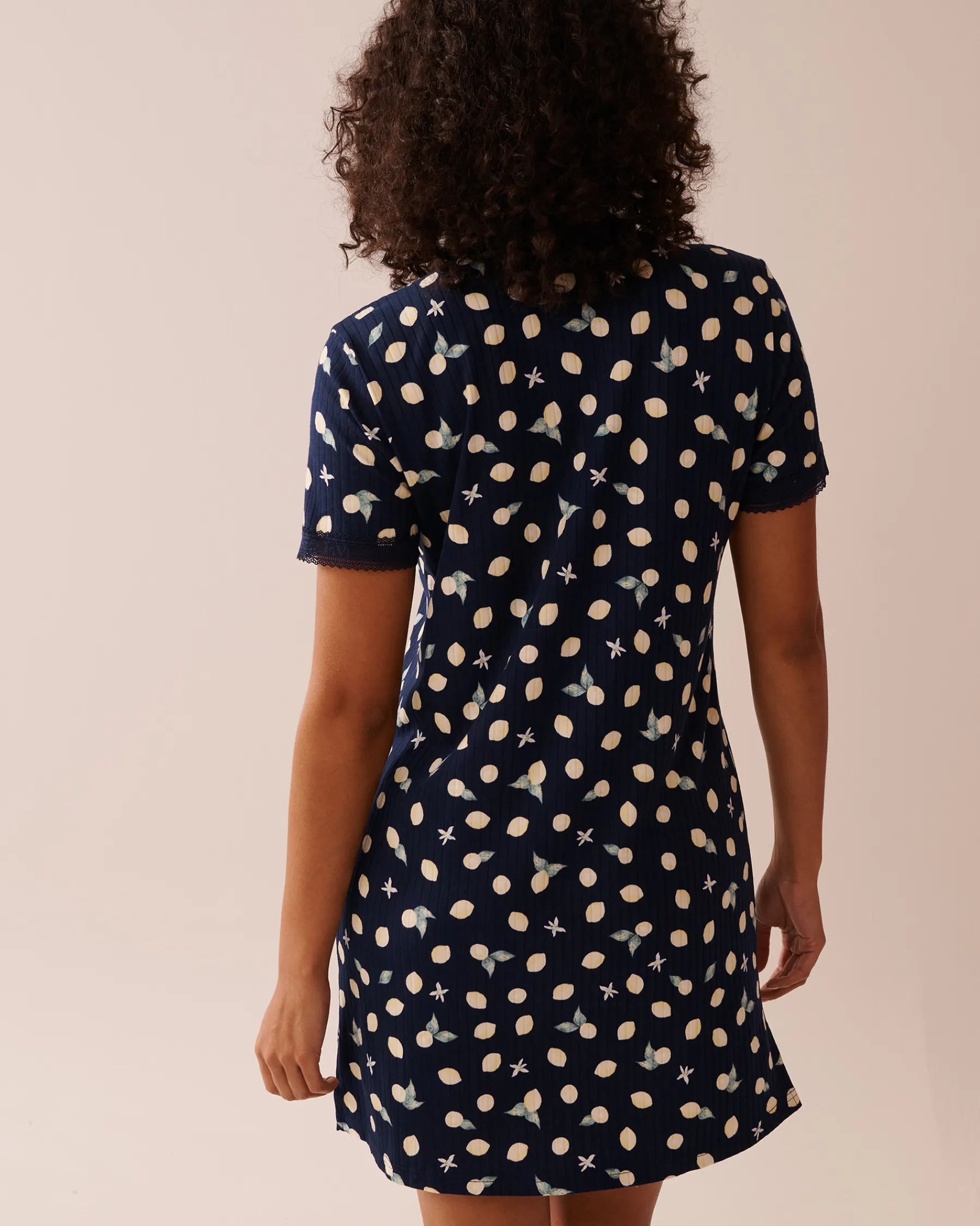 Outlet Lemon Print Lace Trim Ribbed Jersey Sleepshirt Nightshirts