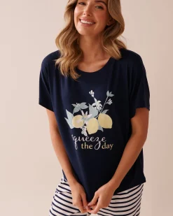 Outlet Lemon Print Super Soft Loose Fit T-shirt The Peachy Dream Collection|Tops