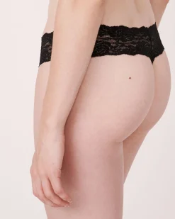 Online Microfiber and Wide Lace Band Thong Panty Thong