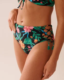 Outlet Lace Up High Waist Cheeky Bikini Bottom Bottoms