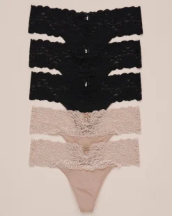 New 5-Pack Microfiber and Wide Lace Band Thong Panty Panty Packs|Thong