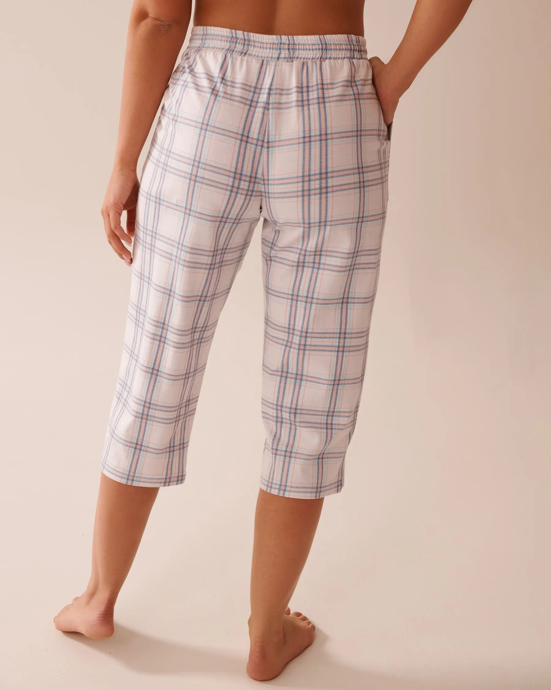 Peach Plaid Cotton Pajama Capris Cotton Pajamas|Bottoms