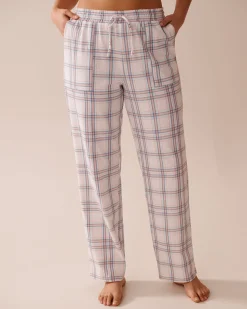 Hot Peach Plaid Cotton Pajama Pants Cotton Pajamas|Bottoms