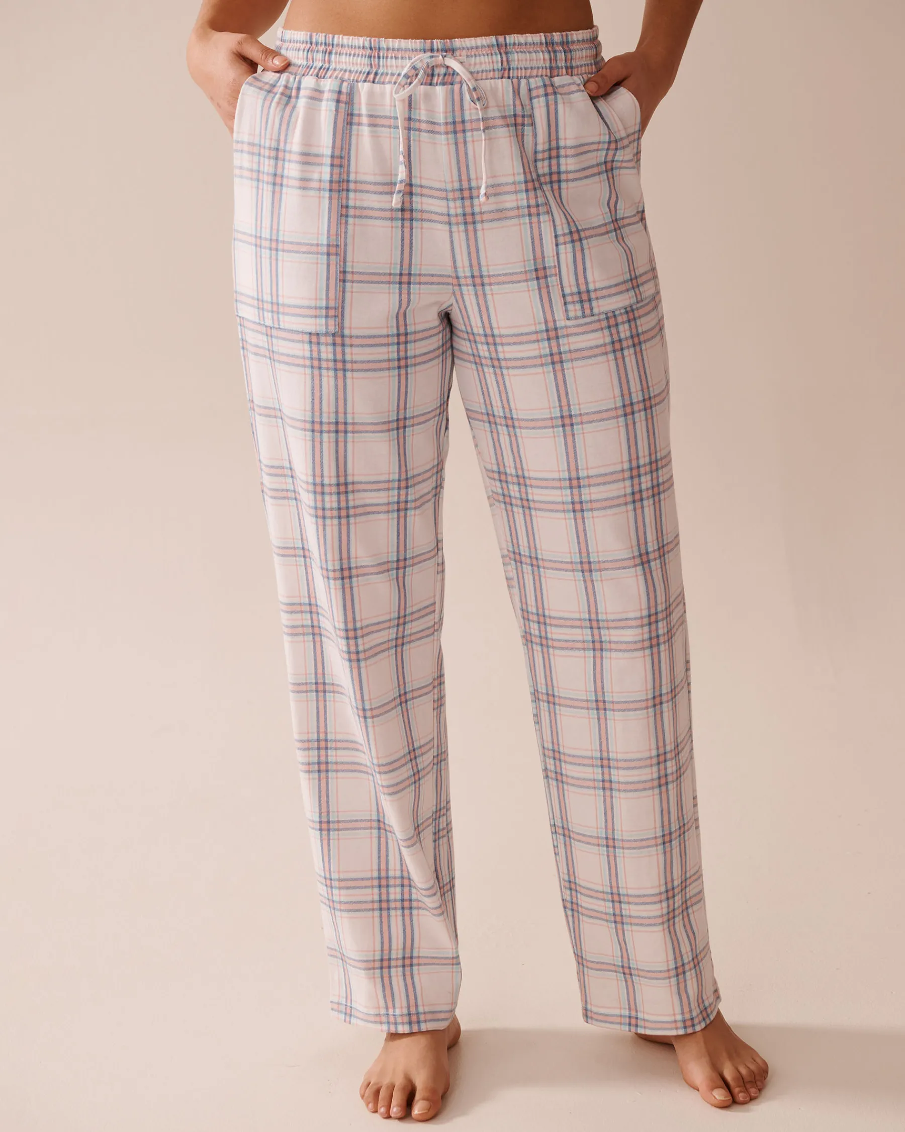 Hot Peach Plaid Cotton Pajama Pants Cotton Pajamas|Bottoms