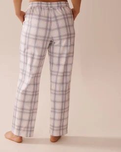 Hot Peach Plaid Cotton Pajama Pants Cotton Pajamas|Bottoms