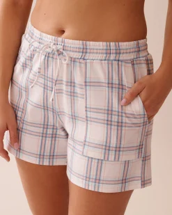 Hot Peach Plaid Cotton Pajama Shorts Cotton Pajamas|Bottoms