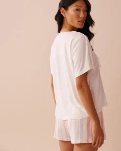Sale Rabbit & Strawberry Print Super Soft Loose Fit T-shirt The Peachy Dream Collection|Tops
