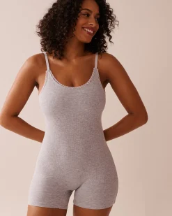 Ribbed Modal and Lace Trim Sleeveless Romper Modal Pajamas