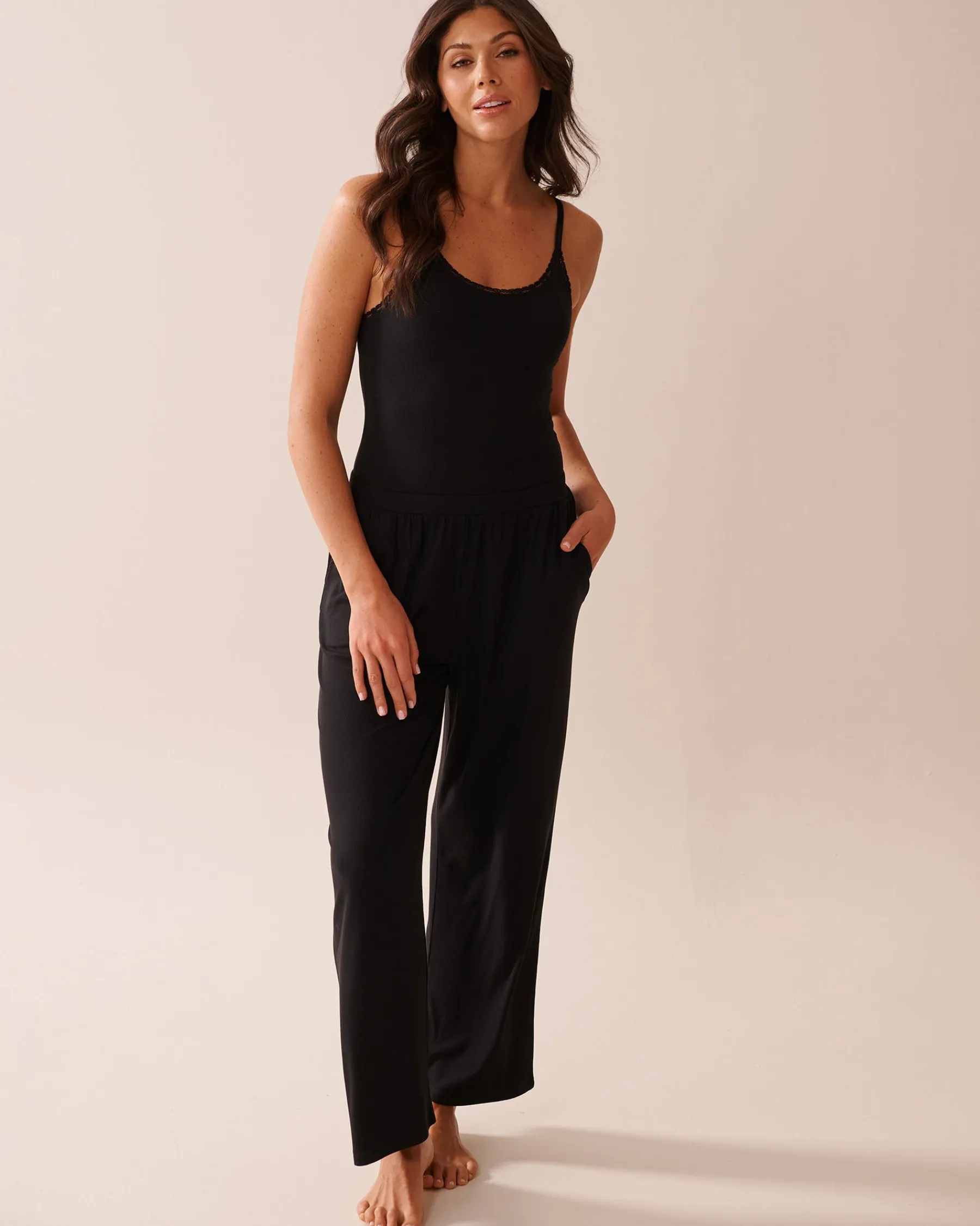 Sale Ribbed Modal and Lace Trim Bodysuit with Shelf Bra Modal Pajamas