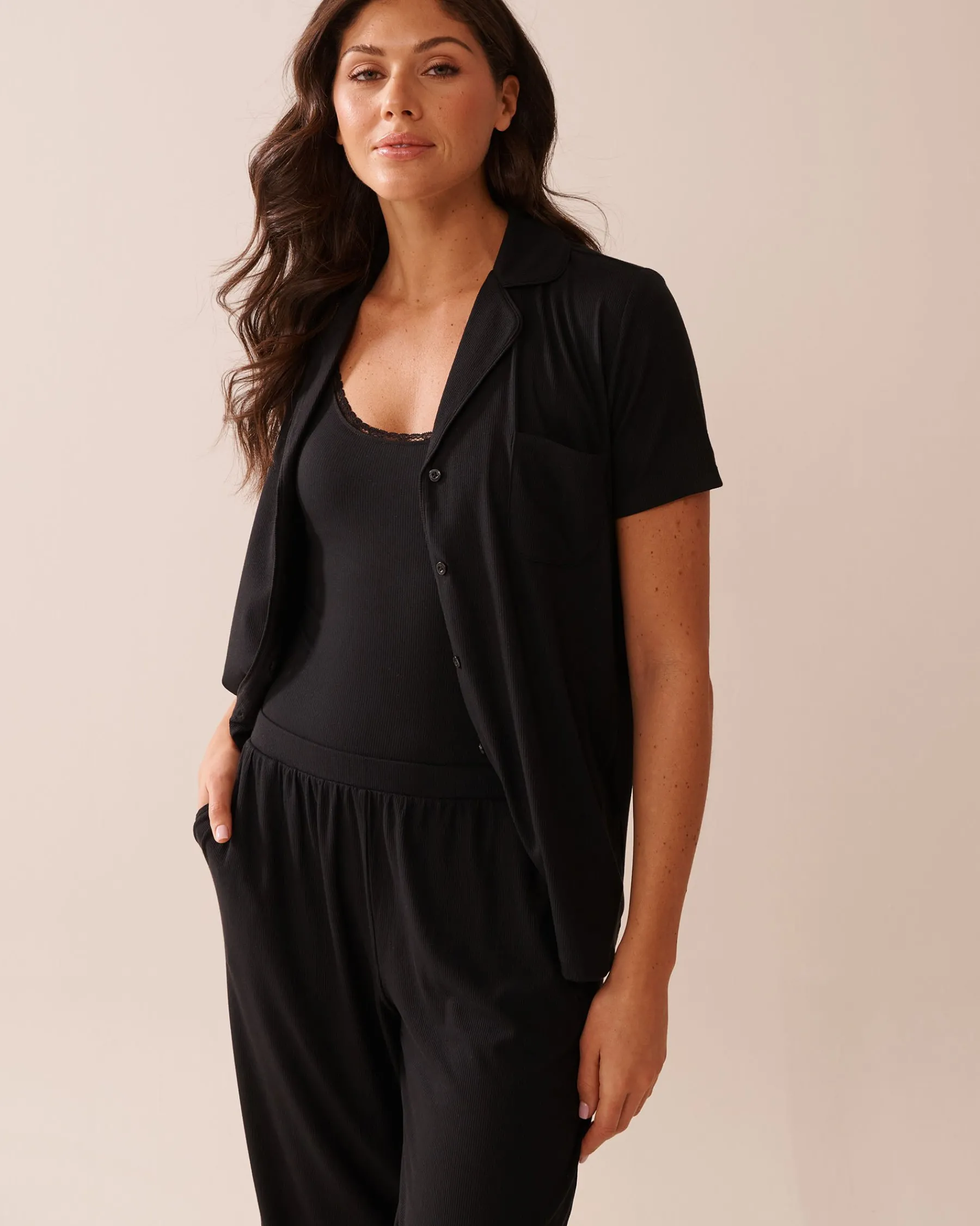Sale Ribbed Modal and Lace Trim Bodysuit with Shelf Bra Modal Pajamas