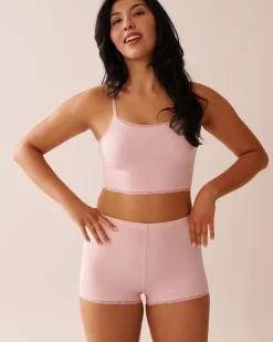 Discount Ribbed Modal and Lace Trim Crop Cami Modal Pajamas|Tops
